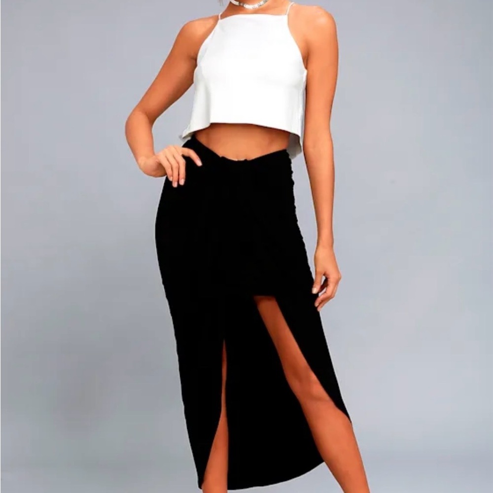 Lulus Scenic Drive Black Wrap Midi Skirt